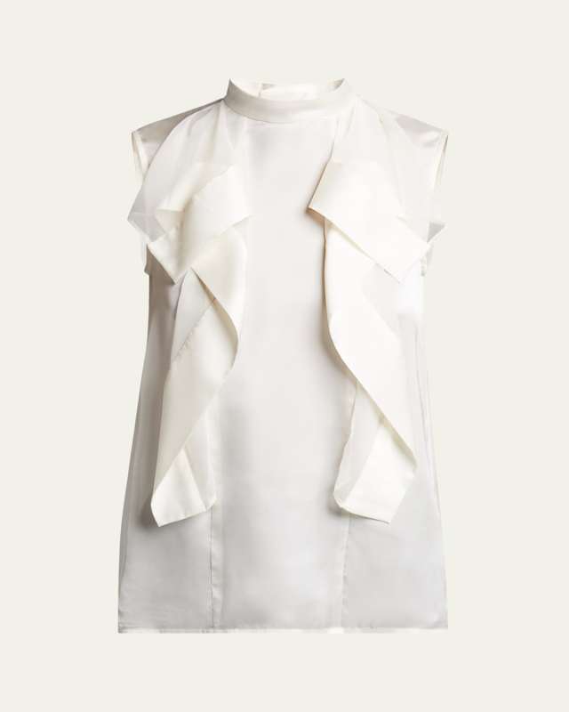 Ruffle High Neck Satin Chiffon Blouse